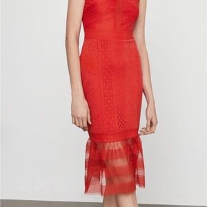 BRAND NEW WITH TAGS BCBG SLEEVELESS LACE INSET SHEATH DRESS IN POPPY RED